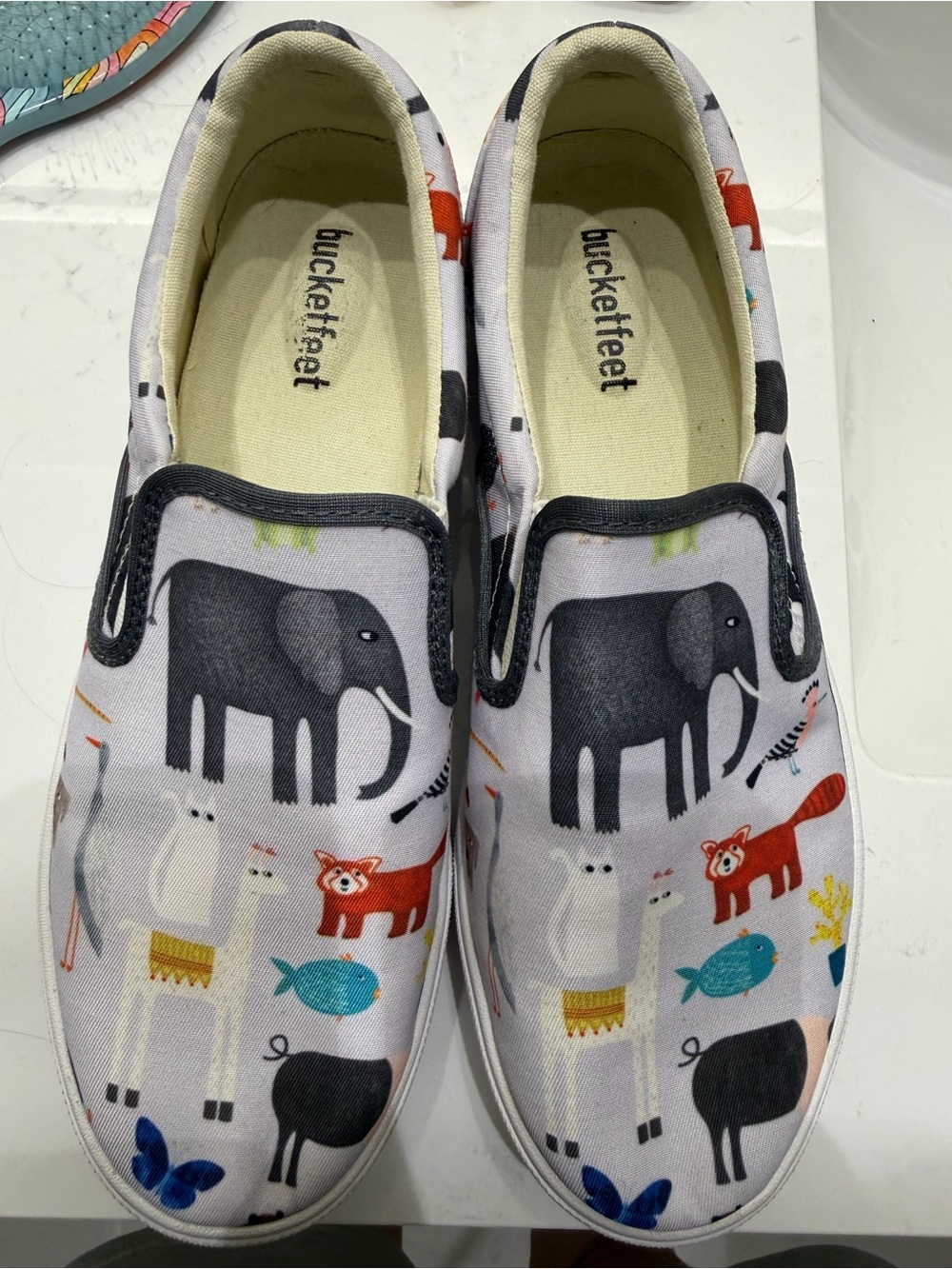 Bucketfeet UnisexWhite Animal Print Slip-On Shoes